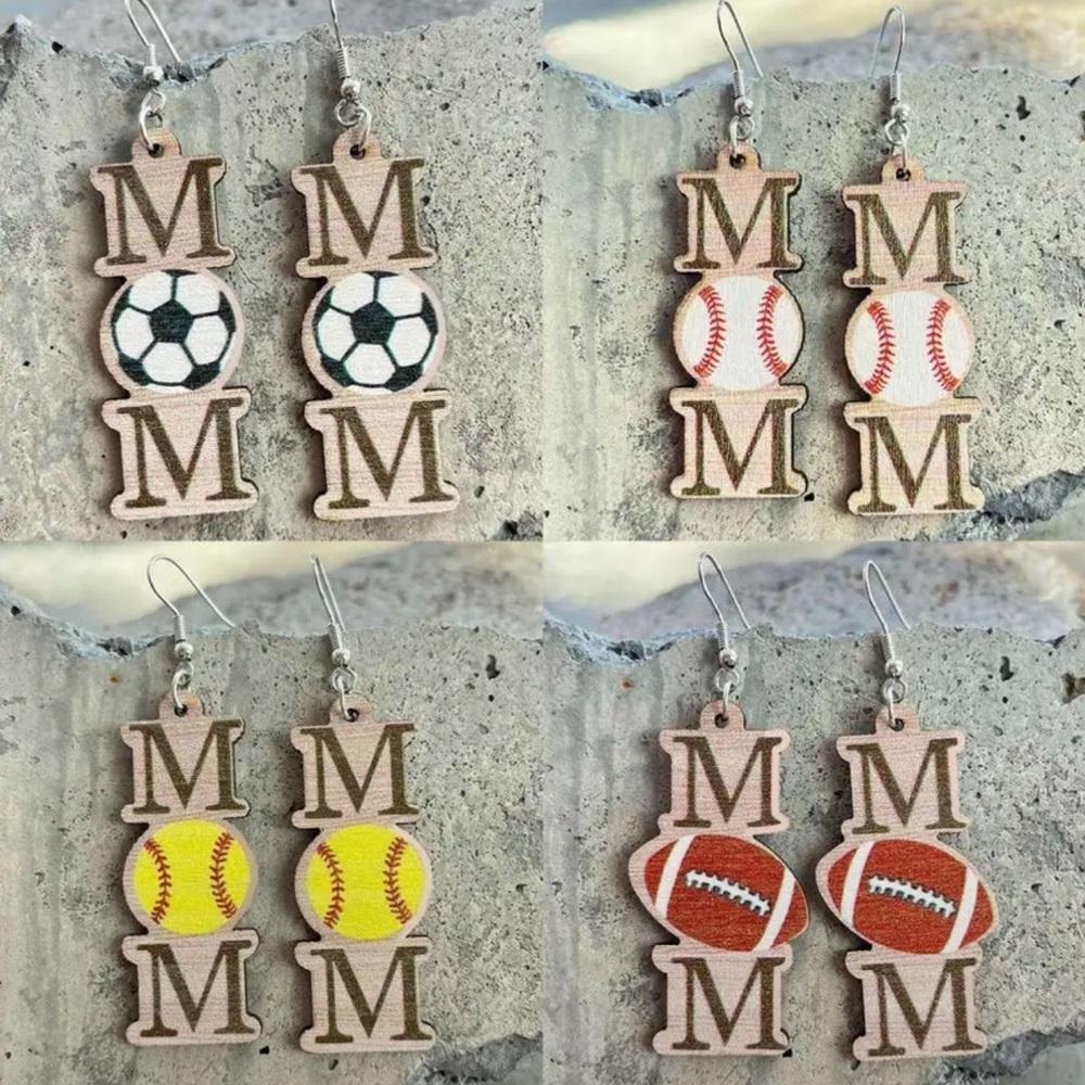 Sports Mom Earrings: Volleyball, Baseball, Softball, Soccer, Baseball, Football